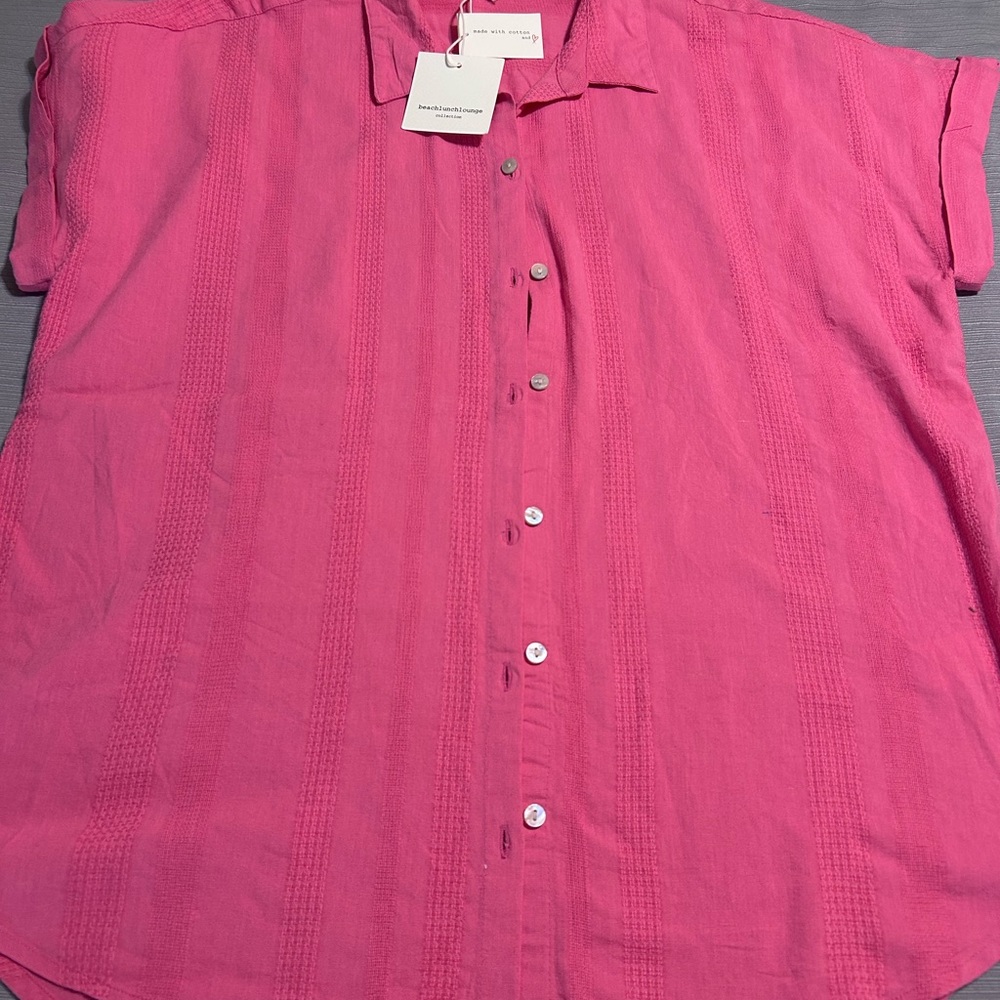 Pink Short-Sleeve Button-Up Shirt - Picture 1 of 10